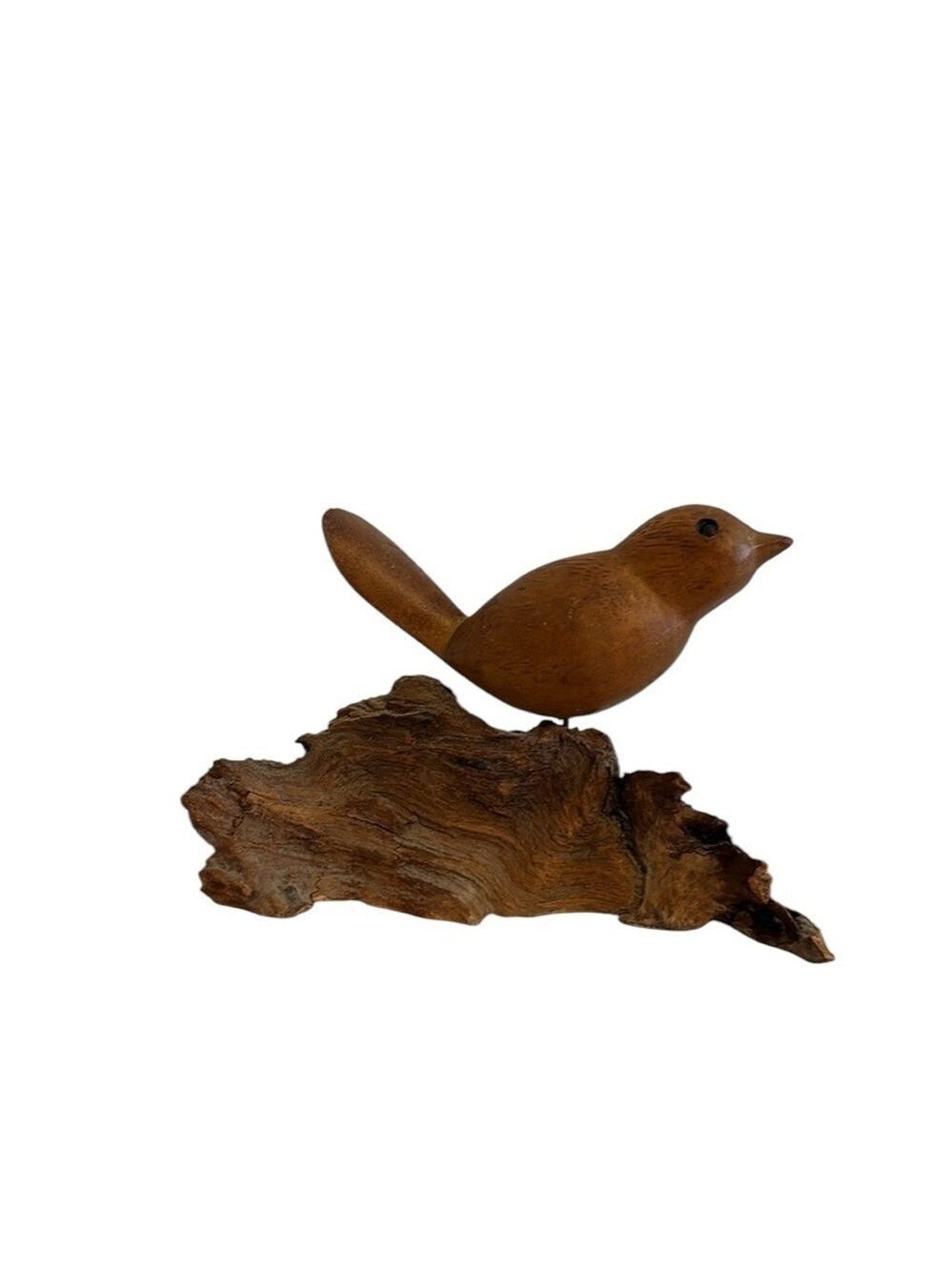Wooden Bird Sculpture Hand Carved on Driftwood Natural Brown - Picture 6 of 6